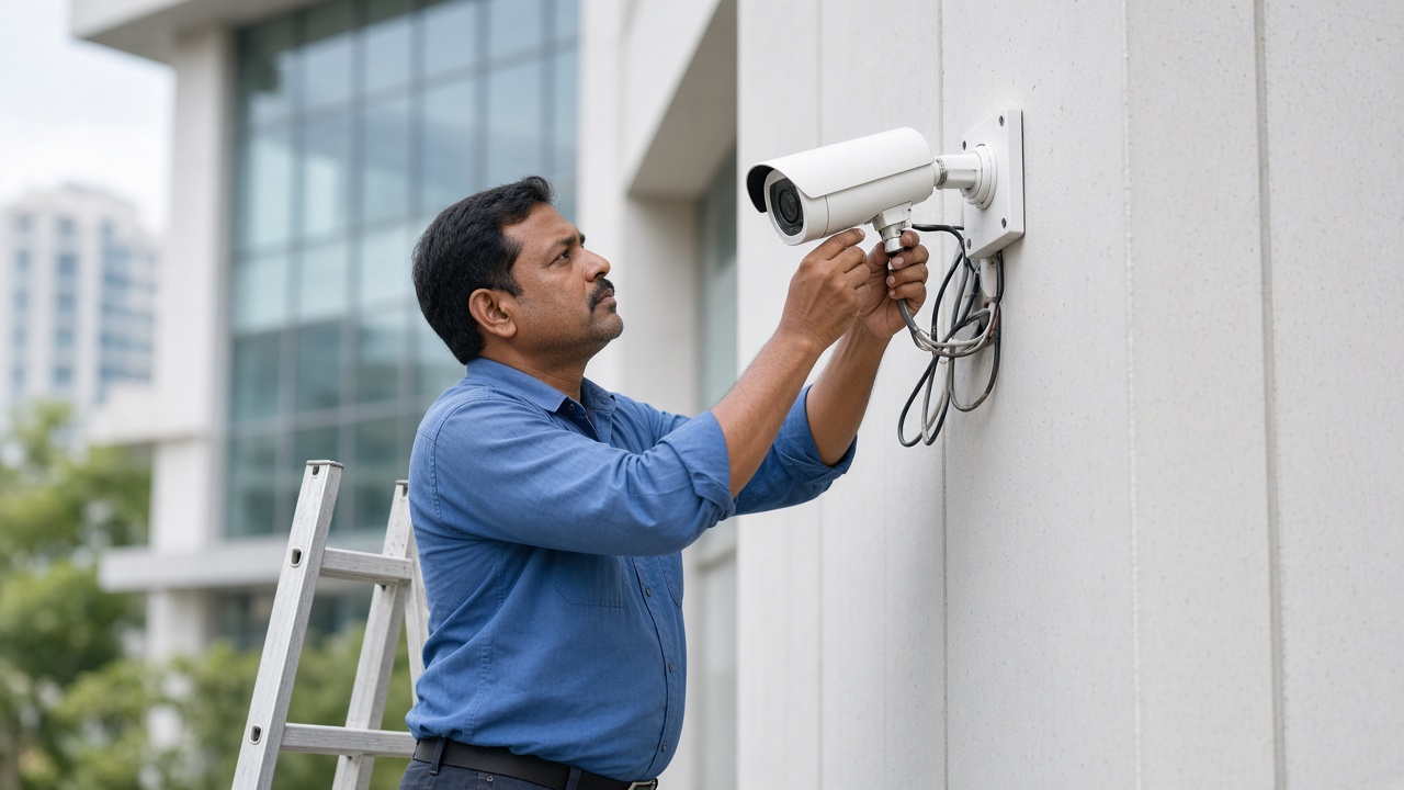 CCTV installation technician team